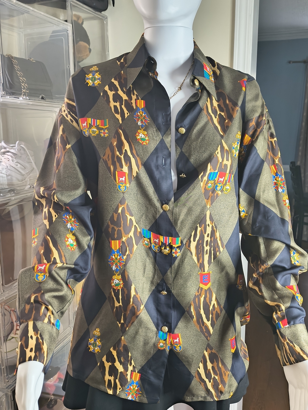 Vintage Escada Margaretha Ley Leopard Novelty Print Blouse 100% Silk